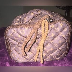 Quilted Brown Cosmetic Bag